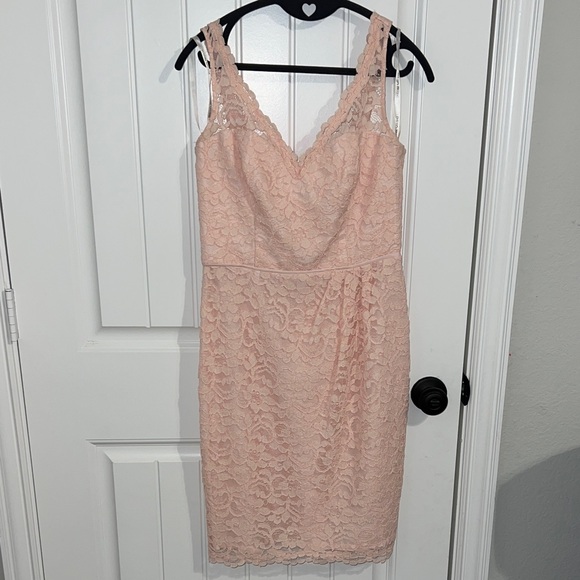 David's Bridal Dresses & Skirts - David's Bridal Bridesmaid Dress Blush/Lt Pink Lace Dress with V Neckline Size 6